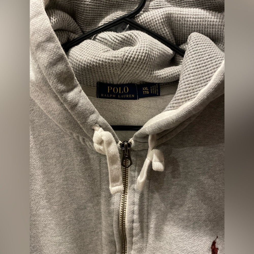 Ralph Lauren Light Gray Full-Zip Hoodie with Red Pony - Picture 3 of 4